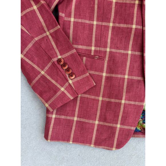 NWT Men's Tallia 100% Linen Windowpane Blazer Sportcoat 42R jacket Red/tan - Picture 10 of 10
